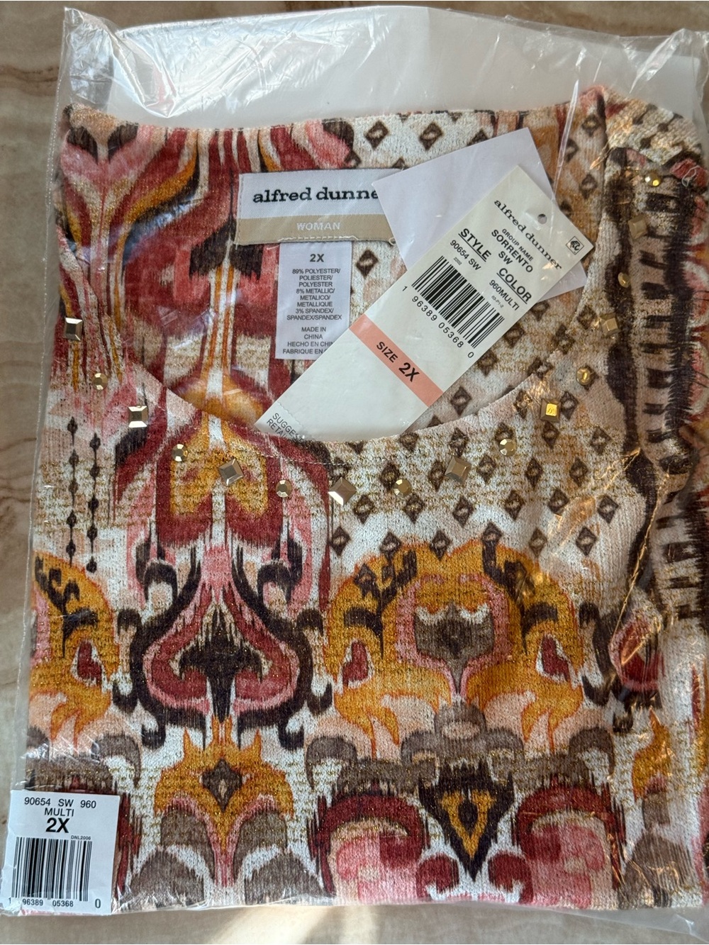 ✨NWT ALFRED DUNNER WOMENS SIZE 2X MULTI PRINT TOP ✨